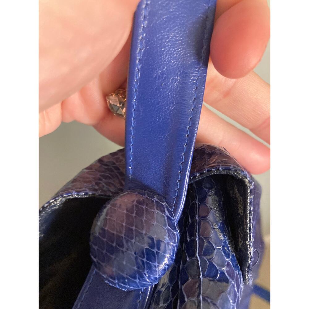 Saks Fifth Avenue Falchi Blue Snakeskin Purse Cinch Impeccable Exterior ~ Repair - Picture 4 of 13